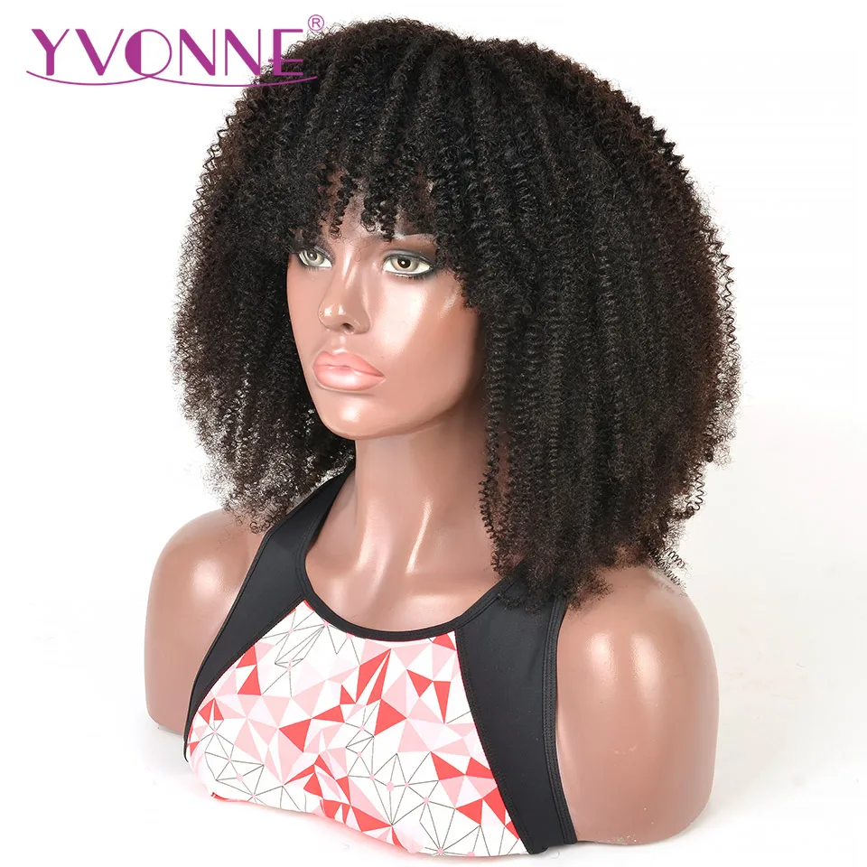 売却 Yvonne-フリンジ付きカーリーナチュラルウィッグ,密度250,女性用機械製フルユニット