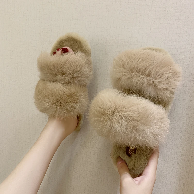 Шикарный дизайн Женские Простые тапочки с искусственным мехом брендовые зимние