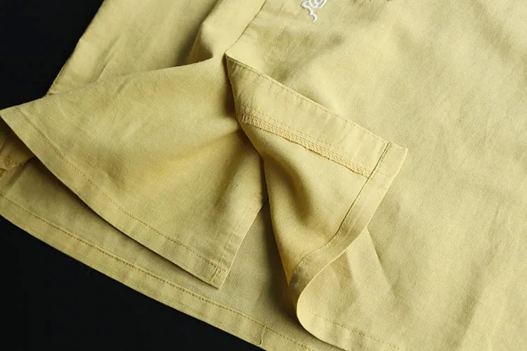 

2020 Summer Womens Embroidery Short Sleeve Blue Yellow Linen Shirt Blouse , Chinese Style Cheongsam Top Shirts for Women