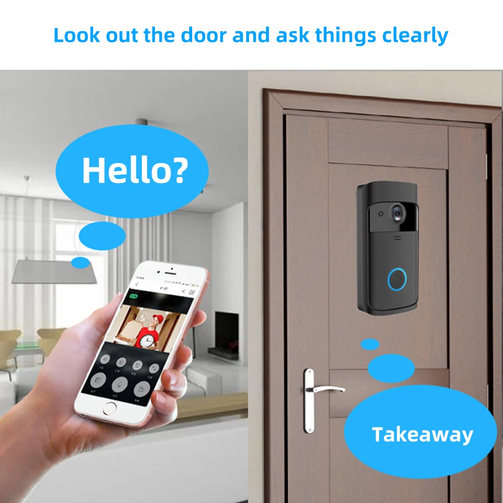 

V5 Wifi Wide Visual Video Doorbell PIR Motion Detection Safe Smart Night Wireless Home Camera App Intercom Motion Detector 720P