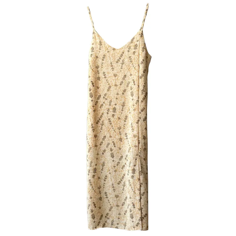 

Floral Print Spaghetti Strap Dress Women 2021 Summer New Korea V-neck Long Dress Female 9019