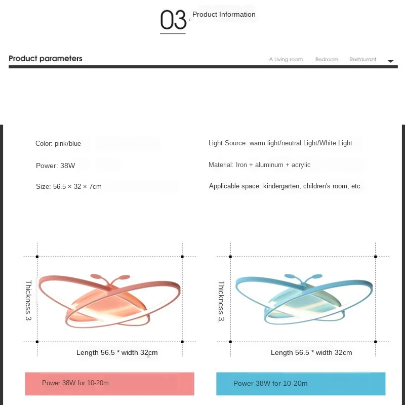 

Nordic Butterfly Ceiling Lamp Bedroom Ceiling Lamp Eye Protection Energy-Saving Creative Cartoon Boys and Girls Cute Room Lamp