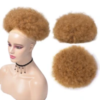 puff afro curly chignon wig drawstring ponytail short afro kinky pony tail clip in on african synthetic hair bun hair pieces 10