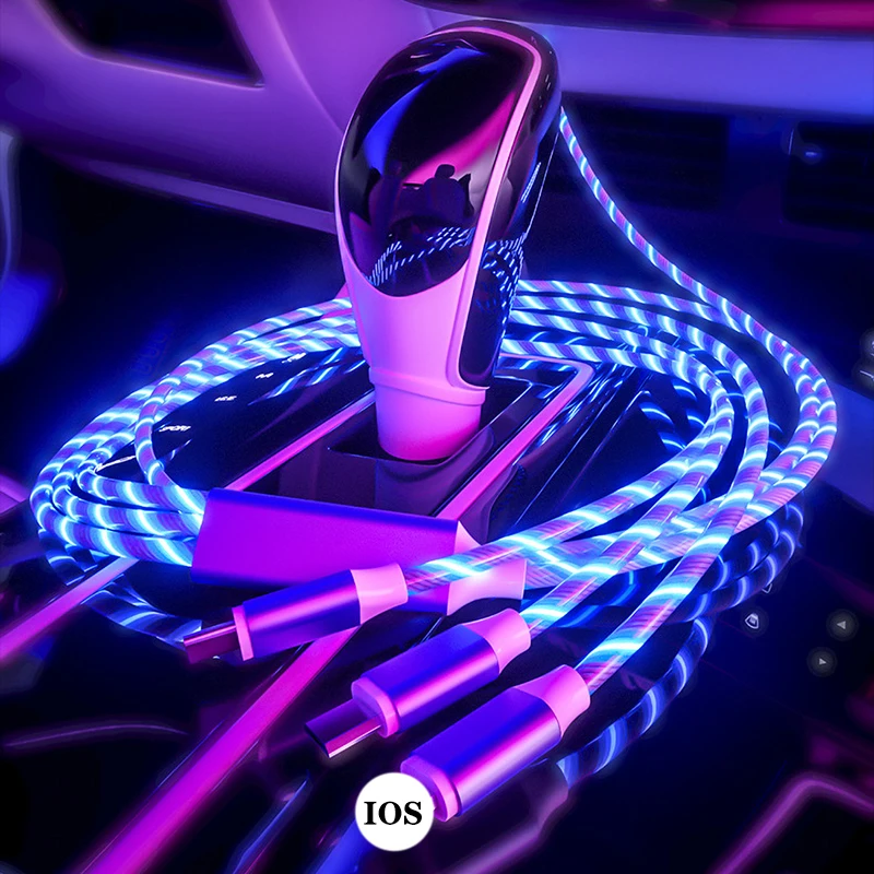 3 в 1 светодиодный светящийся светильник USB кабель для передачи данных type C/Micro USB/8 Pin светящийся зарядный провод для мобильного телефона яркий PD зарядный шнур