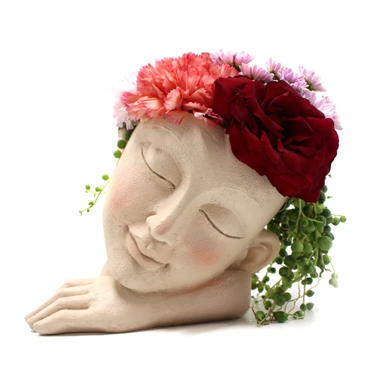 

Resin Cute Human Face Sleep Succulent Flower Pot Desktop Ornaments Outdoor Art Planting Container Home Garden Planter Expression