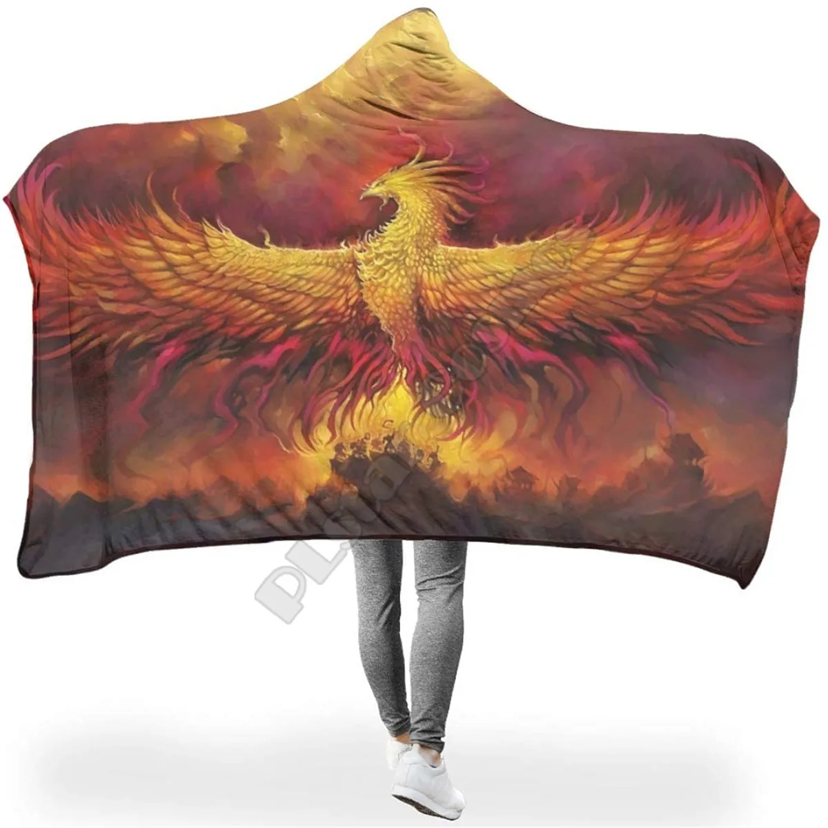 

Flame Bird Hooded Blanket 3D printed Wearable Blanket Adults Kids Various Types Hooded Blanket Wearable 15