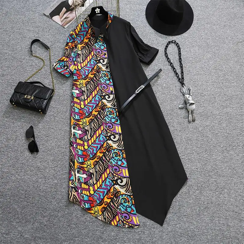 Женское асимметричное платье рубашка элегантное офисное большого размера 5XL с