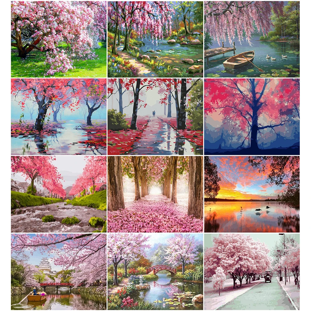 

AZQSD 40x50cm Painting By Number Canvas Kits Forest Handpainted Gift DIY Pictures By Numbers Spring Scenery Home Decoration