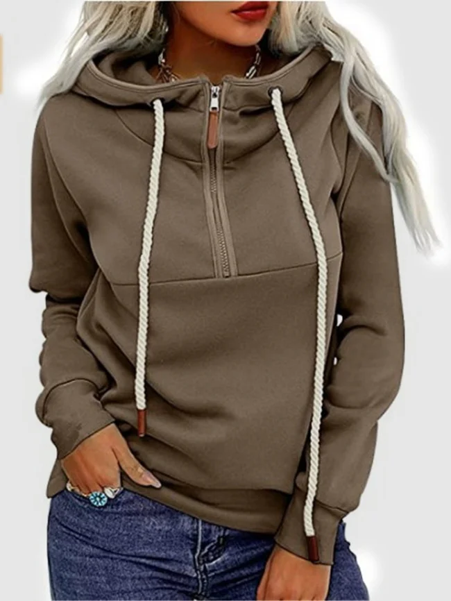 

Women's Front Middle Zipper Plush Hoodies Vintage Soild Long Sleeve Casual Loose Hooded Warm Fleece Sweatshirt
