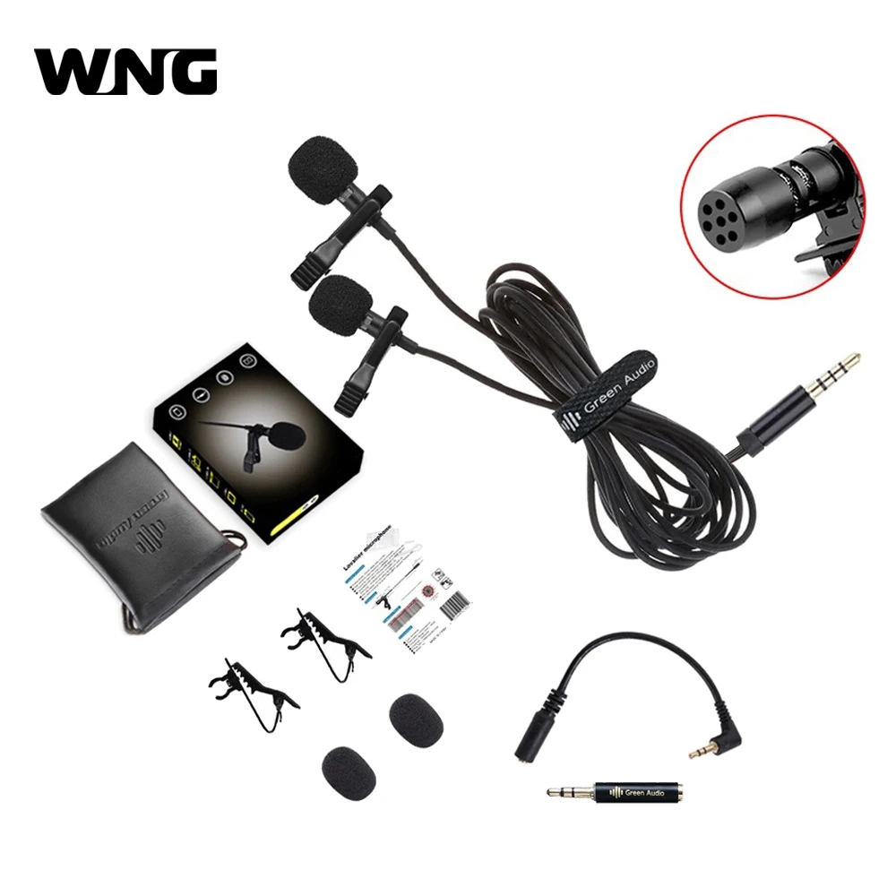 150 см Проводные мини-конденсаторные микрофоны с двумя головками и зажимом для