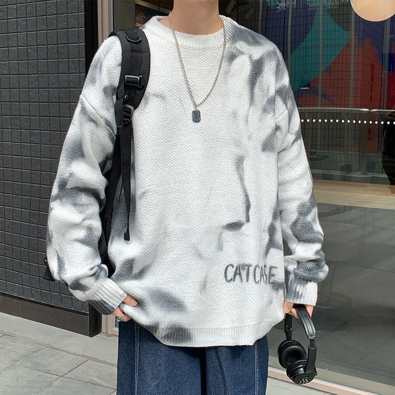 

PR Letter Printing Sweater Men 2021 Autumn Winter Hong Kong Style Loose And Casual Streetwear Men O-neck Knitted Sweaters