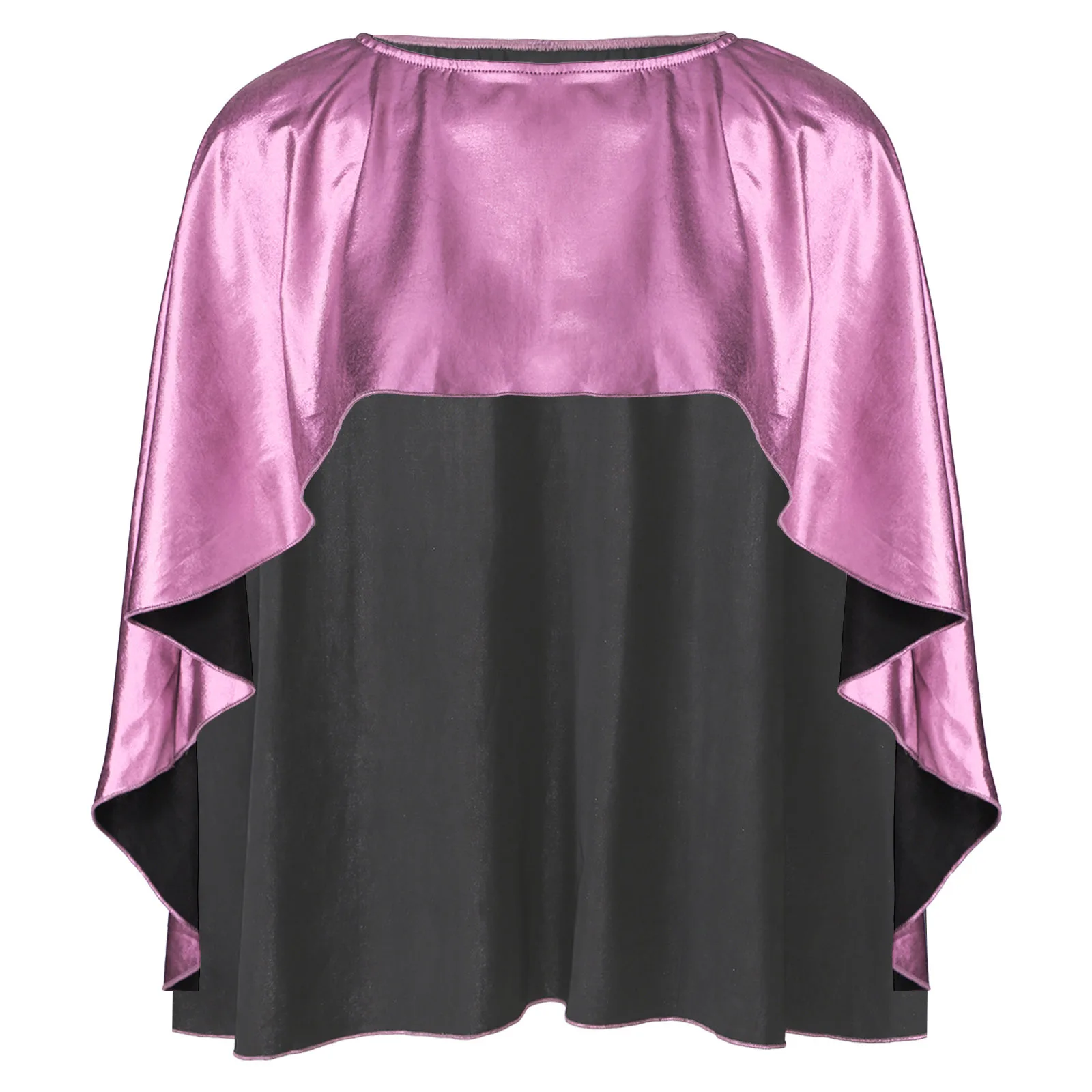 

Women Metallic Shiny Batwing Cape Cocktail Evening Party Ladies Sparkling Asymmetric Hem Cloak Pure Color Blouses Tops