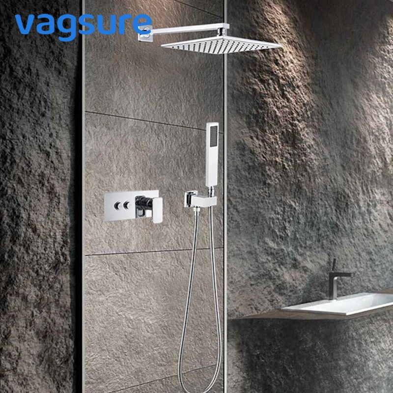 2/3 way Concealed Brass Chrome Shower Bath Faucet Set Rainfall In Wall Shower Tap Mixer System Swivel Sprout For Bathroom Shower