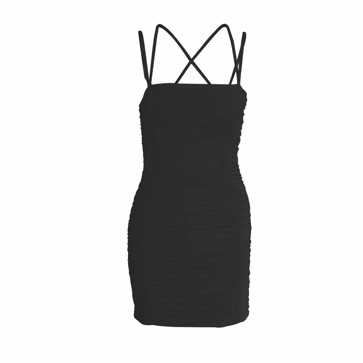 

Women's dress Sexy Slim Spaghetti straps Summer dress Backless mini party dresses bodycon clothes Pleated Stretch Short Dress