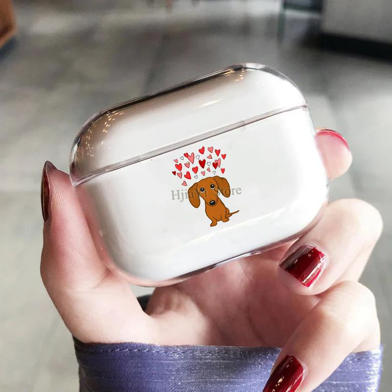 

Симпатичный чехол для наушников «такса с сердцами» для AirPods Pro, прозрачный защитный чехол для Airpods Pro, зарядное устройство
