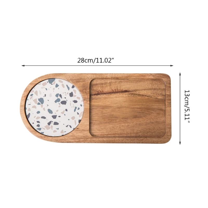 

634E Creative Wood Dinner Plate Lightweight Easy Cleaning Solid Wood Pan for Dishes