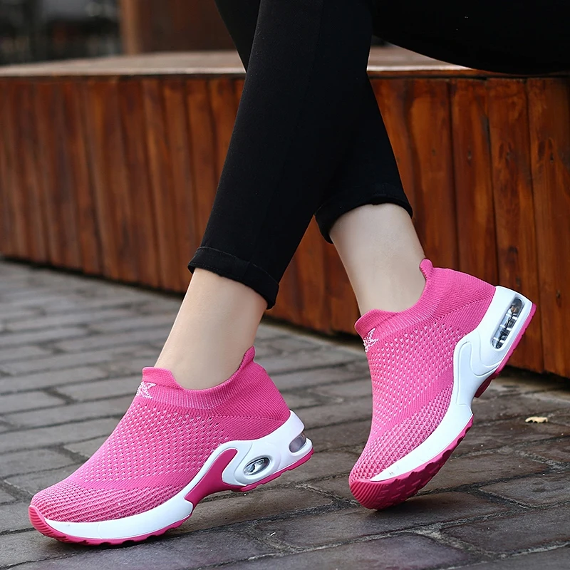 Women Running Shoes Breathable Air Cushion Sneakers Woman Height Increasing Platform Sock Sports Trainers
