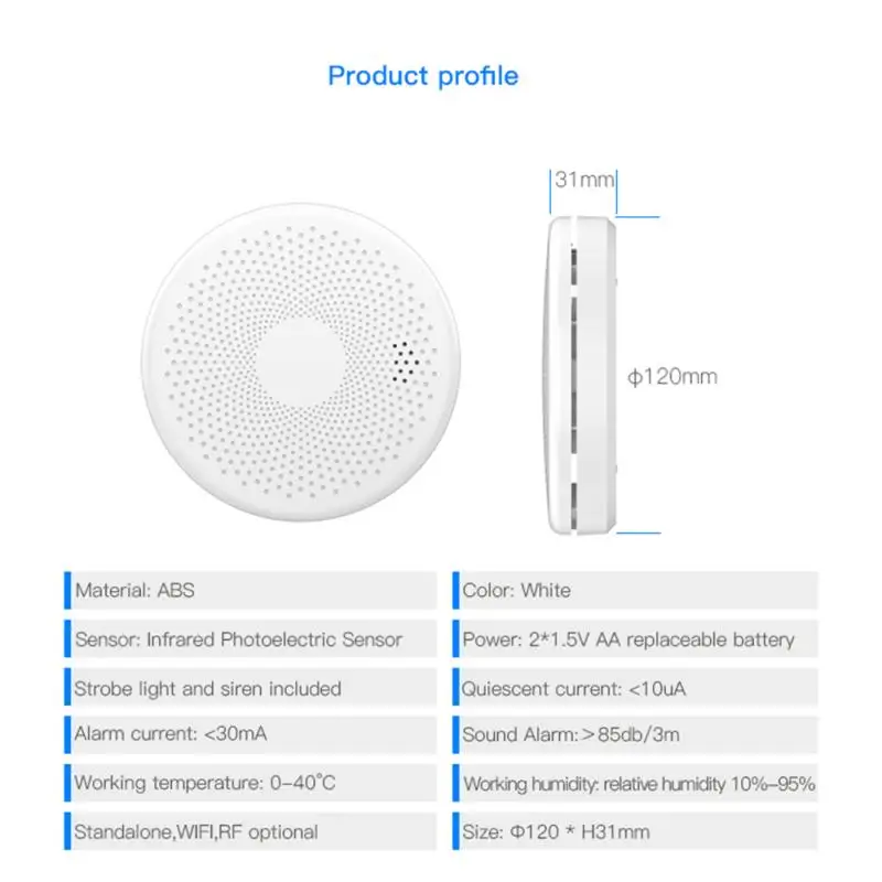 

Tuya Smart WiFi Smoke & Carbon Monoxide Composite Home Fire Detector Smoke Alarm Sensor Without Battery