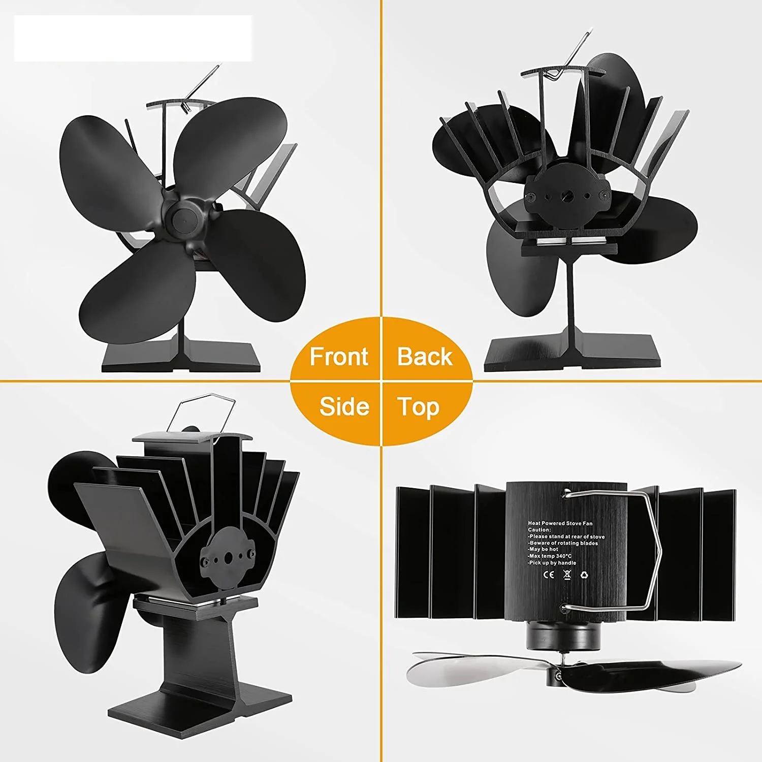 

Heat Powered Stove Fan 4-Blade Stove Fan for Wood / Log Burner / Fireplace Silent Motors Circulating Warm Air Eco Friendly Black