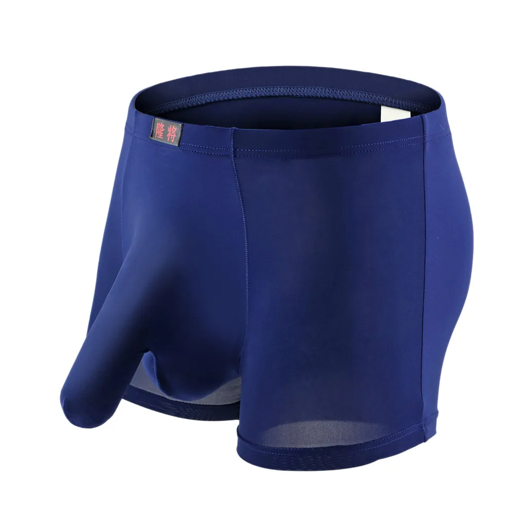 Dark Blue Men's Underwear Boxer Underpants Knickers Transparent Bulge Pouch Shorts Sexy Breathable Underpants Underwear Boxer Mens Panties - Цвет: Dark Blue