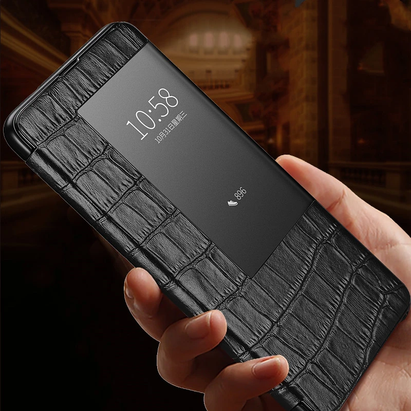 Чехол книжка из натуральной кожи для телефона huawei mate 20 Pro RS P30 текстурный смарт