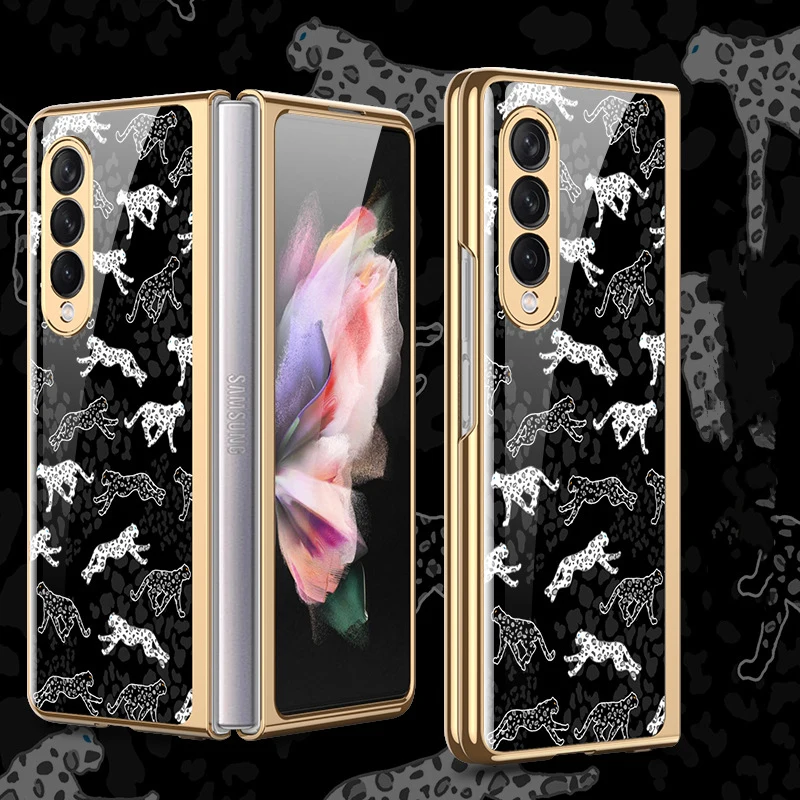 

Чехол для Samsung Galaxy Z Fold 3 с рисунком животных, рамка с покрытием из закаленного стекла, жесткий чехол для Galaxy Z Fold3