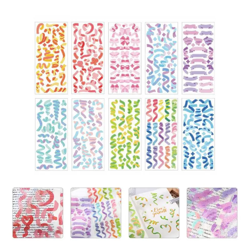 

10 Sheets Self Adhesive Colorful Ribbon Stickers DIY Lovely Scrapbook Sticker