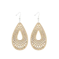 fashion minimalism wooden cutout teardrop dangle drop earring for women designer inspired wood jewelry accessory wholesale