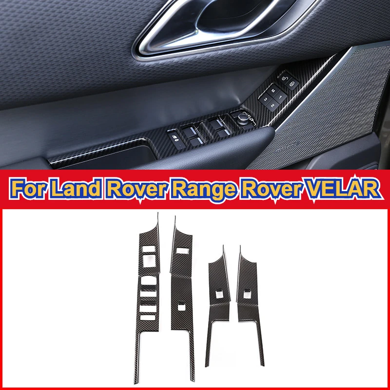 

Car Accessories For Land Rover Range Rover VELAR 2017-2020 ABS Carbon Fiber Texture Window Lift Button Frame Cover Trim Kit4-pcs
