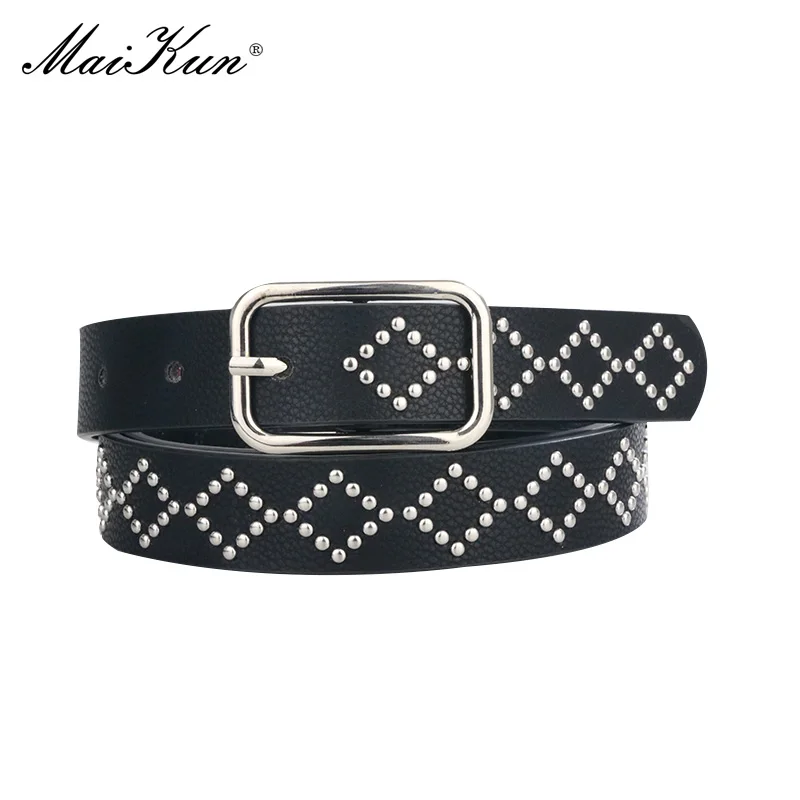 Maikun Original Design New Women's Personality Casual Leather Belt Ladies Punk Style Rivet Thin PU Belt