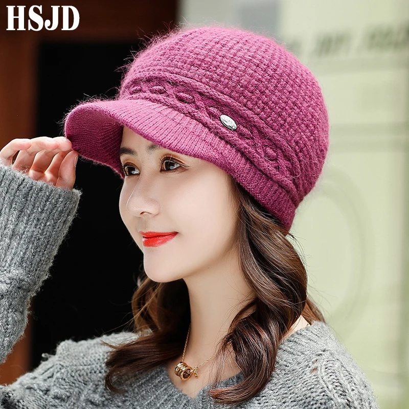 Шапка-бини женская вязаная однотонная из кроличьего меха | Аксессуары для одежды