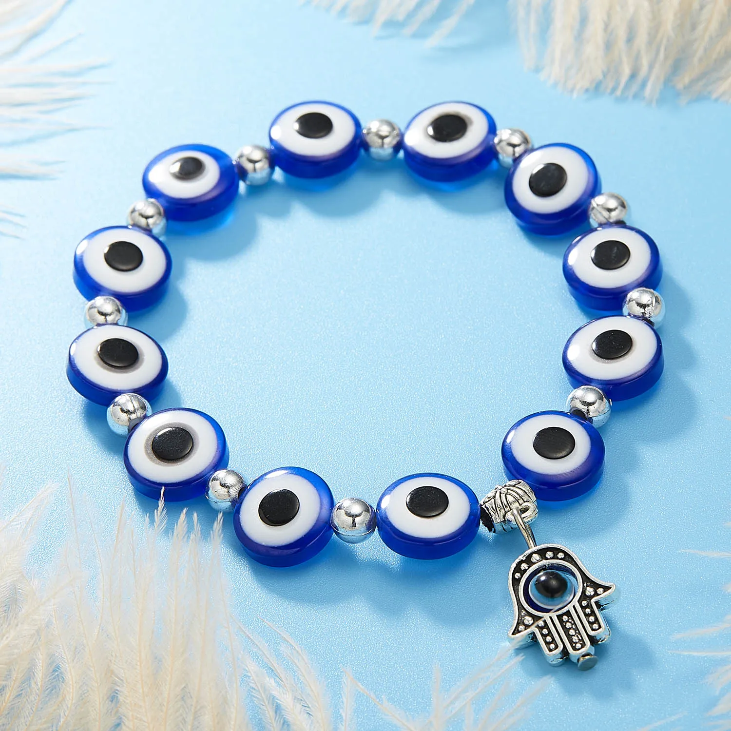 

Turkish Lucky Evil Eye Bracelets Women Handmade Blue Evil Eye Beads Hamsa Hand Fatima Palm Charm Bracelet Female Lucky Jewelry