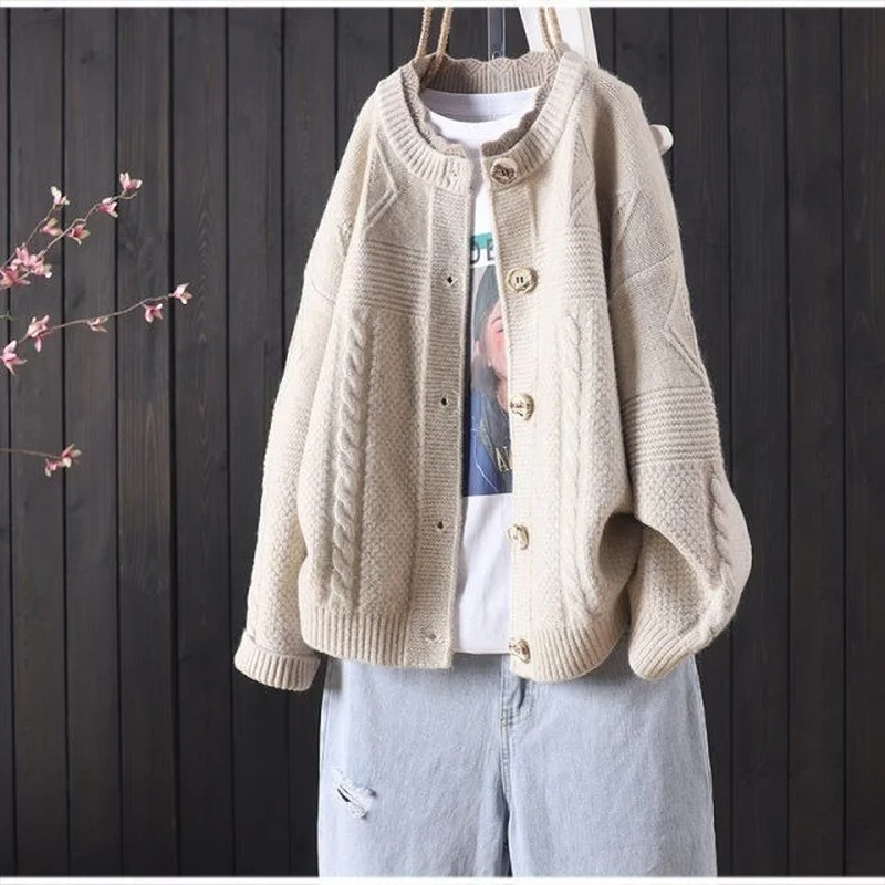 

Knitted cardigan women fall/winter 2021 new Korean style Western style all-match solid color long-sleeved sweater jacket