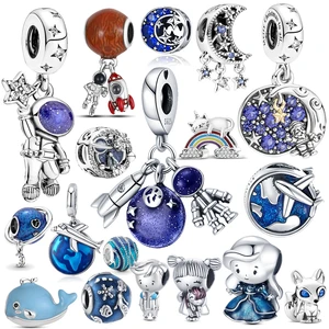 925 Sterling Silver moon Plane Blue Space series Glass Beads Clip Charm
Fit Original Pandora Bracelet Bangle Jewelry Gift