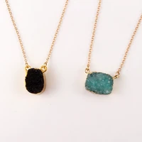 geometric druzy resin pendant necklace women water drop necklace for female handmade collar clavicle chain statement