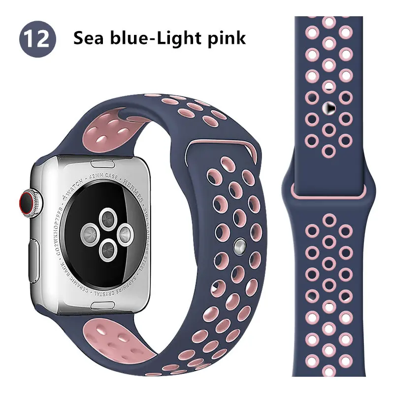blue pink 12 Ремешок для apple watch band 44 мм 40 мм apple watch 5 4 3 2 iwatch band 42 мм 38 мм спортивный силиконовый браслет correa аксессуары для часов - Цвет ремешка: blue pink 12