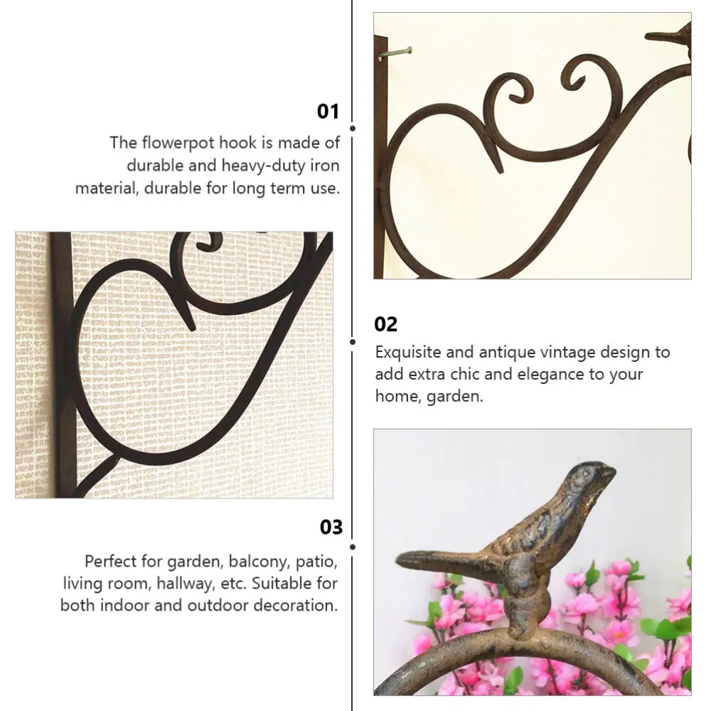 

1pc Wall Hanging Flowerpot Hook Iron Flower Basket Hanger Antique Plant Hanger