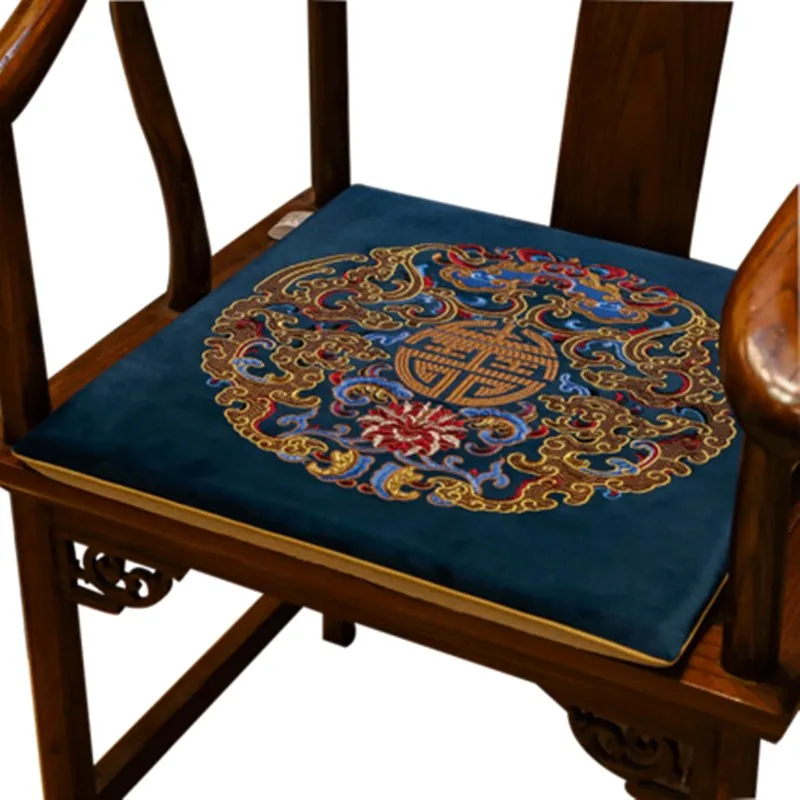 Custom Chinese Embroidery Lucky Velvet Seat Cushion Sofa Dining Chair Armchair Anti-Slip Pad Home Decor Zipper Sitting Mats