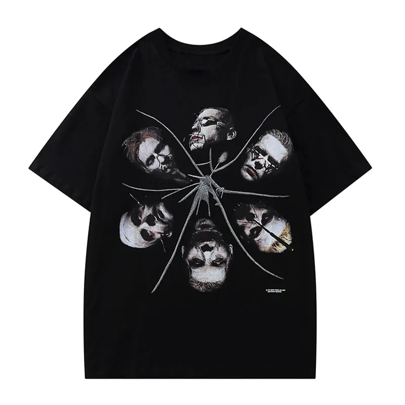 

ZOTTSOZ Tshirts Casual Harajuku Portrait Print Short Sleeve T-Shirts Streetwear Cotton Women Men Hip Hop Gothic Loose Tees Tops