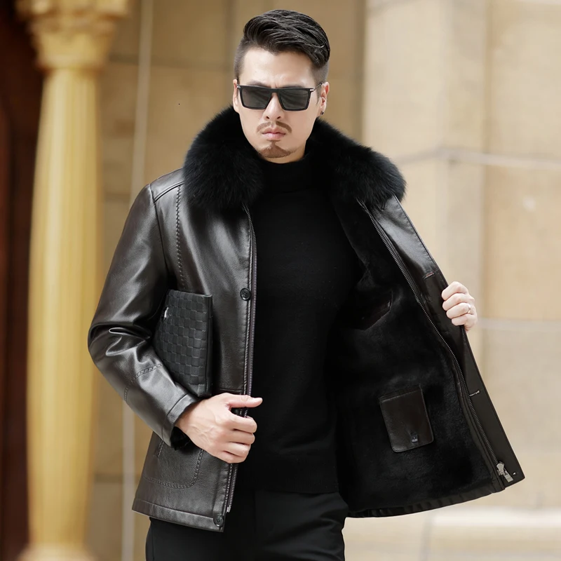 NEW Youth Winter Fur Leather Jacket Mens Plus Size Suede Leather Jackets Men Faux Fur Thick Warm Long Suede Jacket zipper