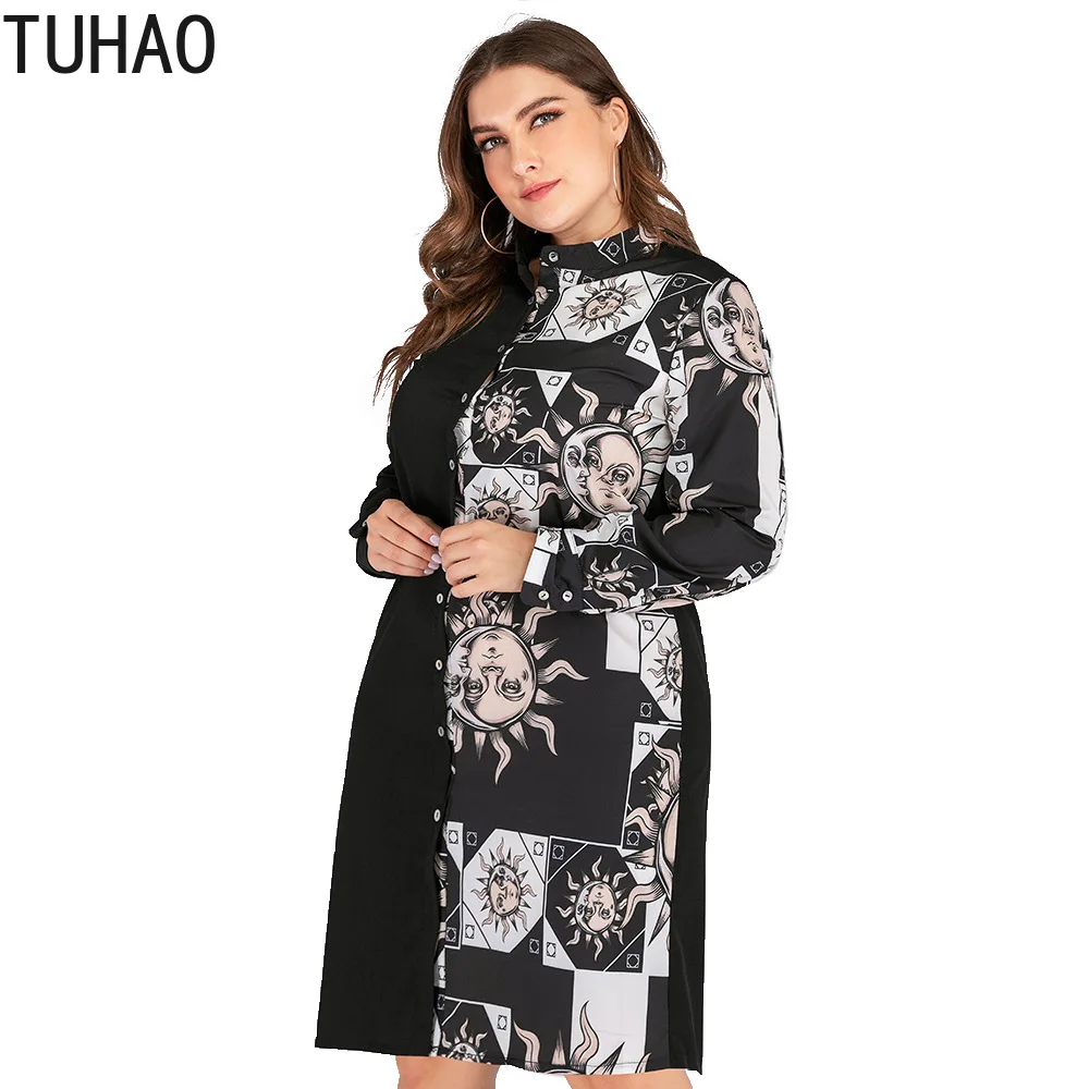 Женское платье с длинным рукавом и геометрическим принтом большие