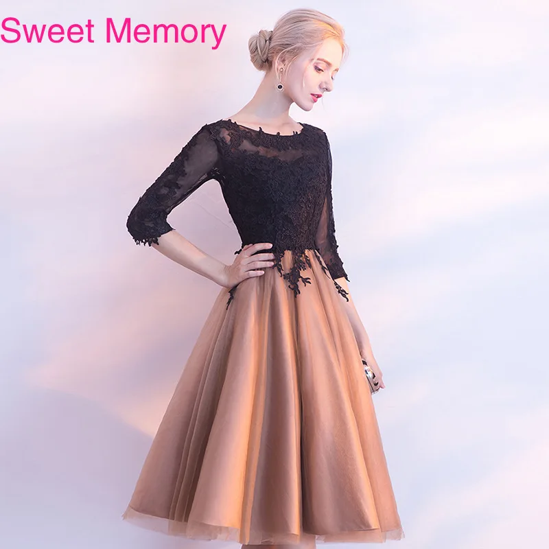Женское Короткое платье подружки невесты Sweet Memory черное до колена с круглым