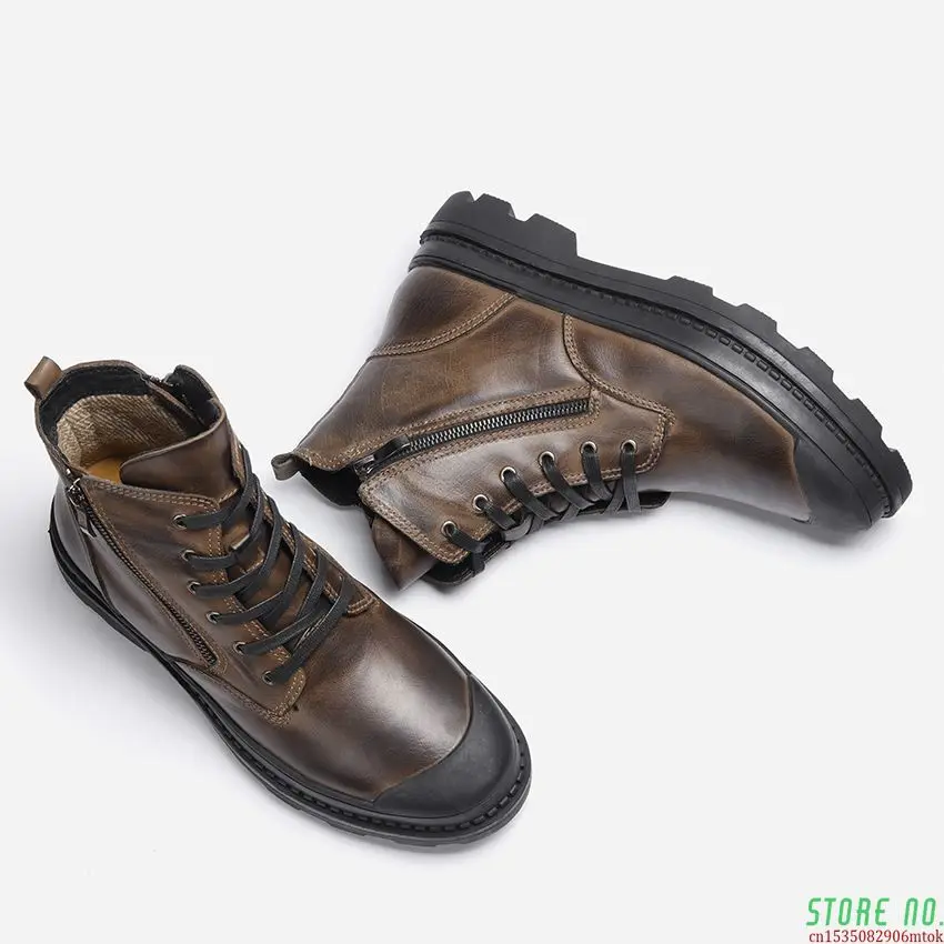 Мужские зимние ботинки из натуральной коровьей кожи ботильоны ручной работы в