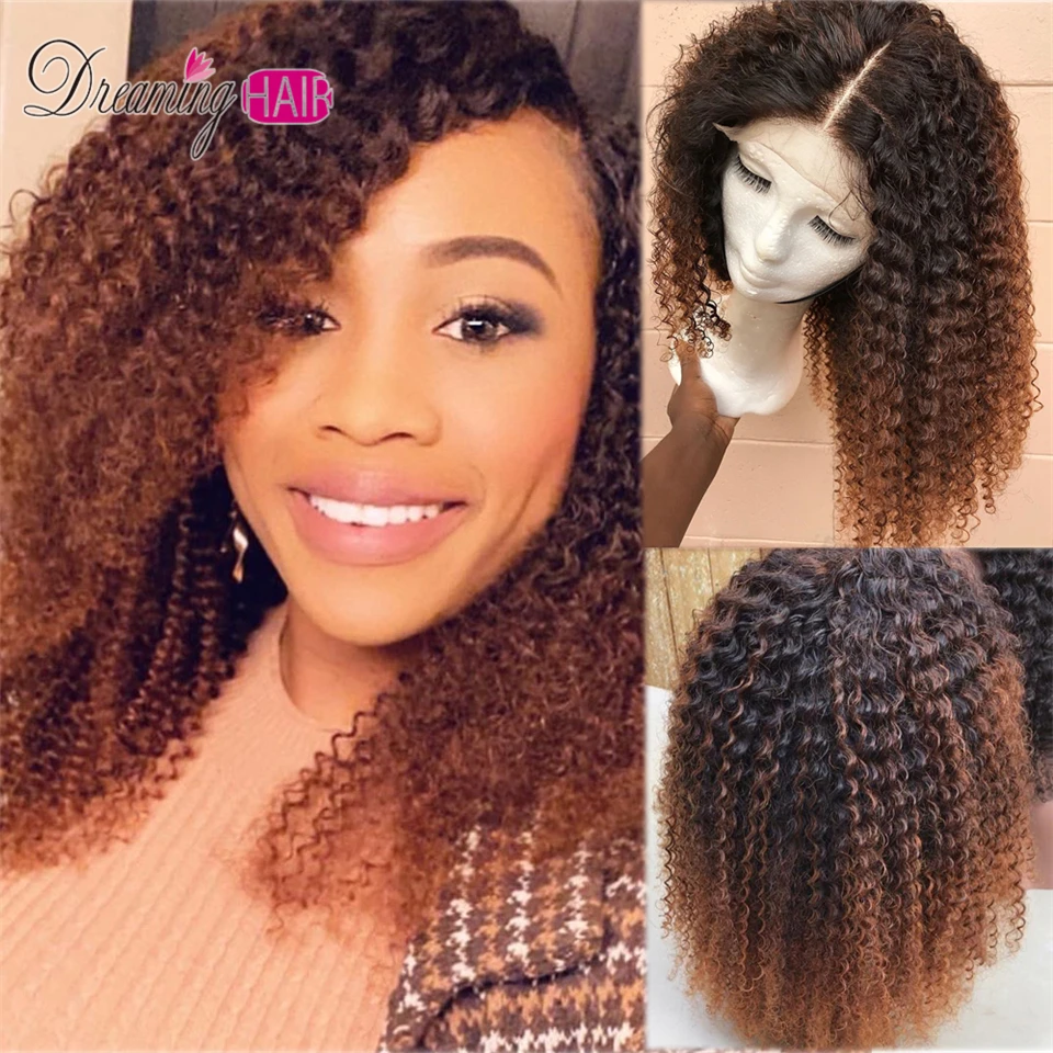 1B/30 цвет Омбре Короткие вьющиеся 13X6 кружевные передние человеческие волосы