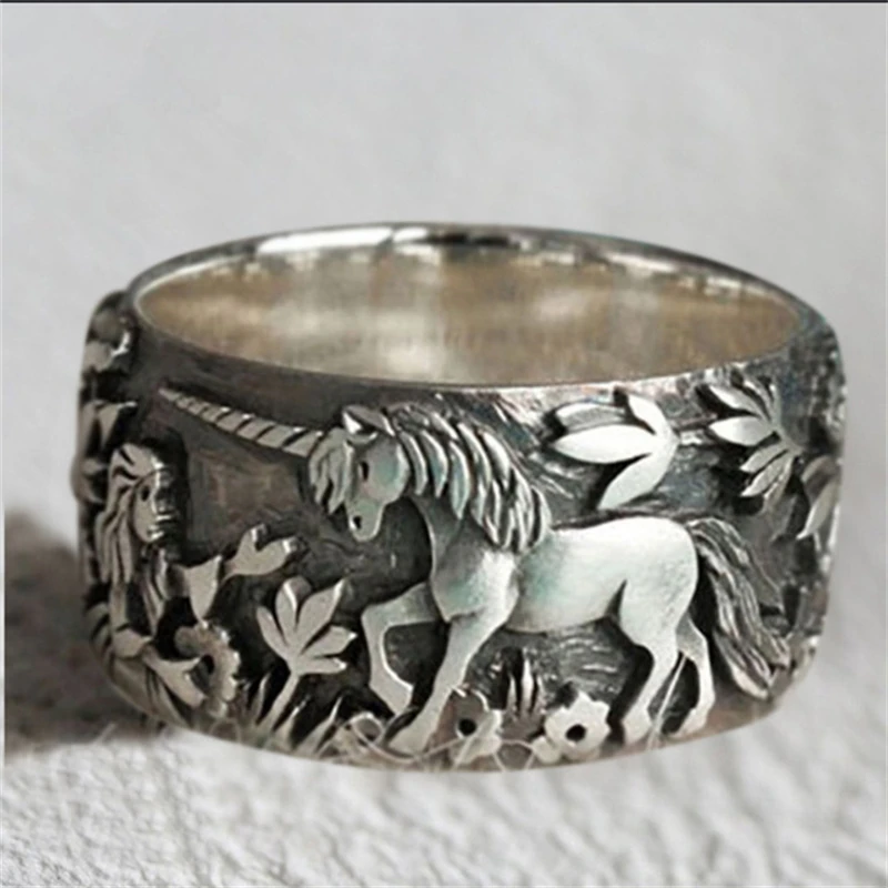 

European and American unicorn and little girl men's and women's rings Trendy personality retro men's and women's rings wholesale
