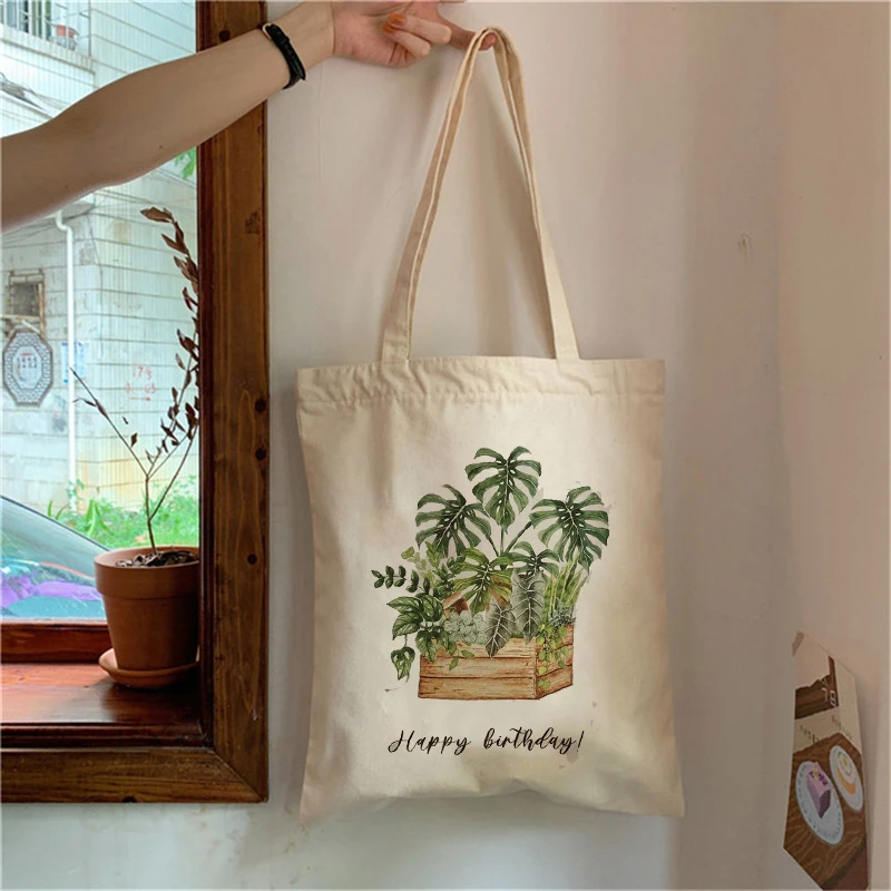 

Холщовая Сумка для покупок, вместительная дамская сумочка с узором в виде листьев, красивая Повседневная Студенческая школьная сумка в сти...