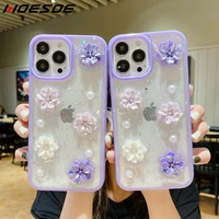 for iphone 13 pro max 12 11 pro xs max xr 8 7 plus purple 3d flower glitter epoxy phone case shockproof full protection cover
