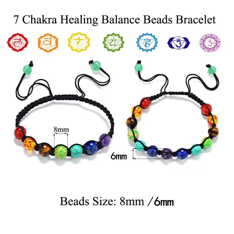 

7 Chakra Healing Beaded Bracelet Reiki Prayer Balance Beads Bracelet Handmade Braided Bangles For Women Men Adjustable Jewelry &