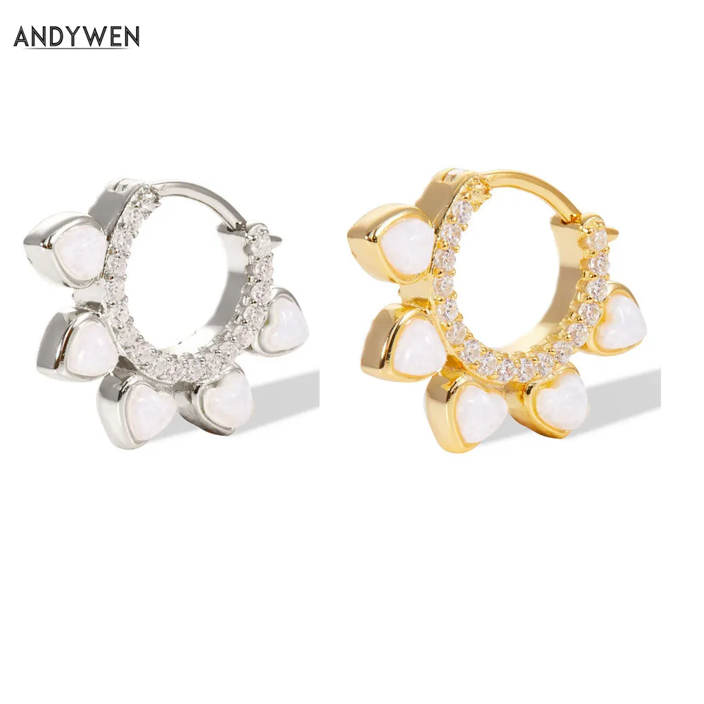 ANDYWEN новые серьги с искусственными серебряными опалами Huggies мини кольца петли