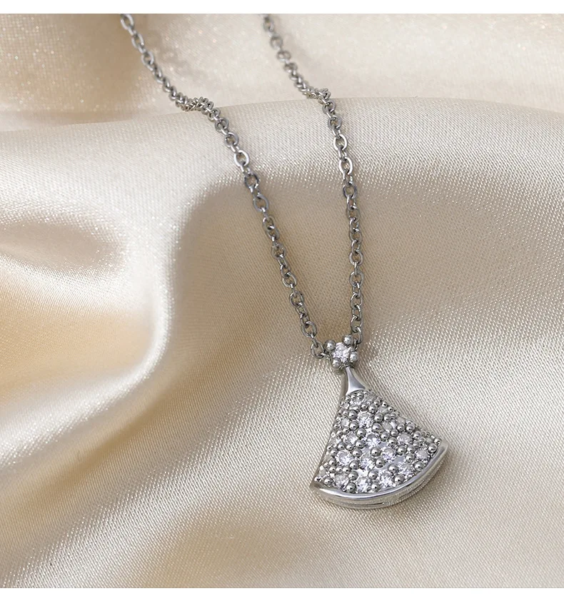 Full Semi-precious Stones Fan-shaped Petite Skirt Necklace Simple Exquisite White Fritillary Clavicle Chain Women | Украшения и